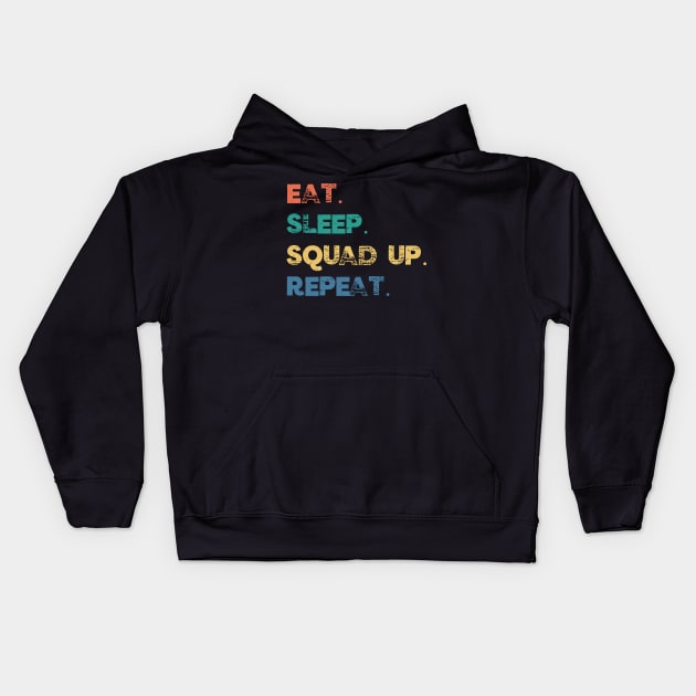 Funny Eat Sleep Squad Up Repeat Gamer Live Streamer Kids Hoodie by Little Duck Designs